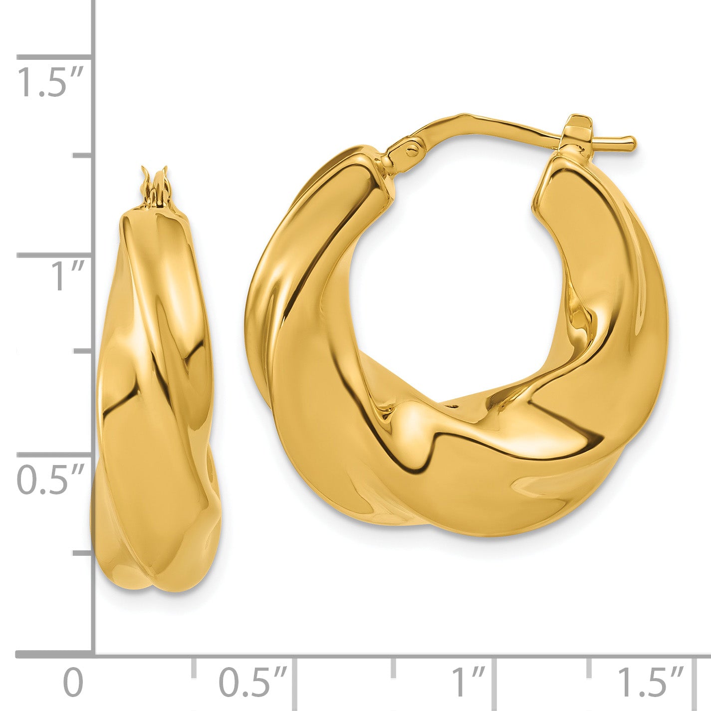 14K Polished Puffed and Twisted Hoop Earrings
