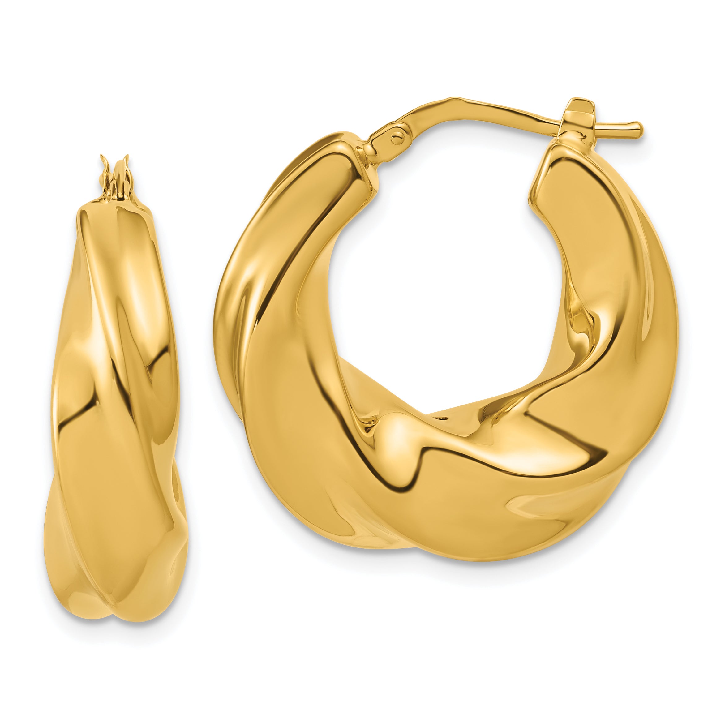 14K Polished Puffed and Twisted Hoop Earrings Main image