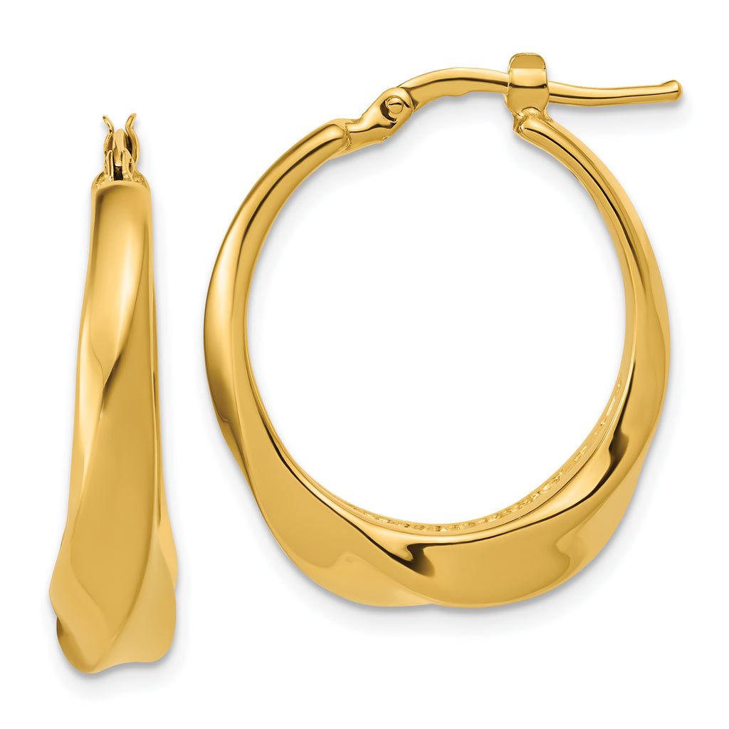 14K Polished Twisted Hollow Hoop Earrings