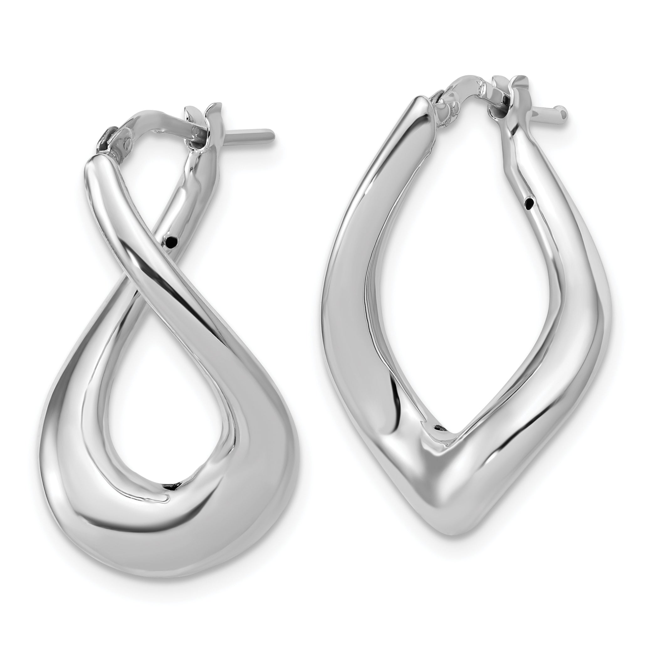 14K with White Rhodium Plating Polished Twist Hoop Earrings