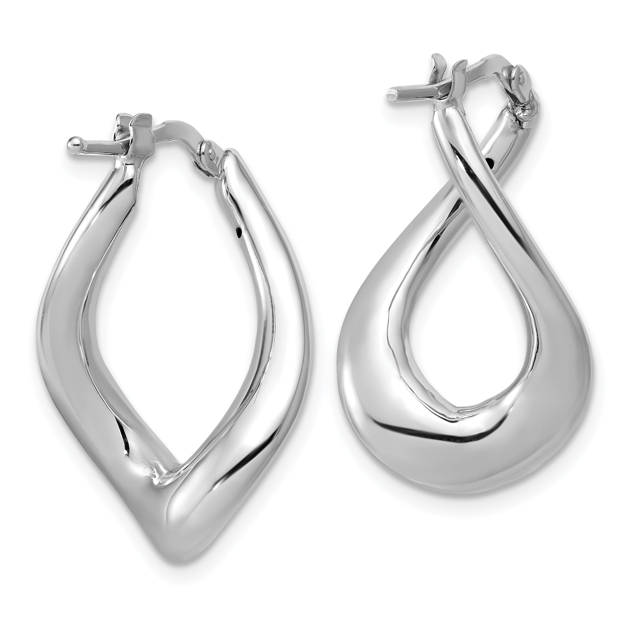 14K with White Rhodium Plating Polished Twist Hoop Earrings