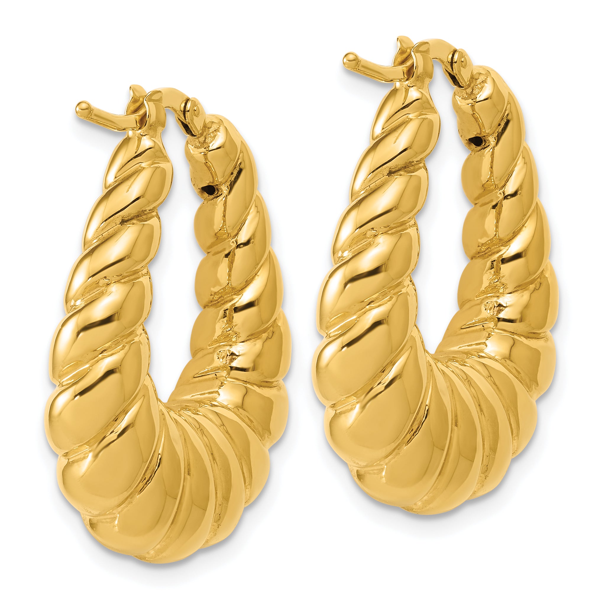 14K Polished Scallop Oval Hoop Earrings