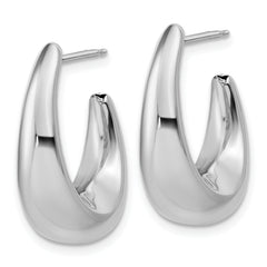 14K w/Wht Rhodium Plating Polished Hollow J-Hoop Post Earrings