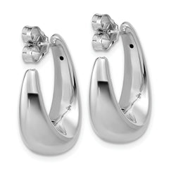 14K w/Wht Rhodium Plating Polished Hollow J-Hoop Post Earrings