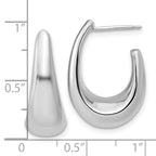 14K w/Wht Rhodium Plating Polished Hollow J-Hoop Post Earrings