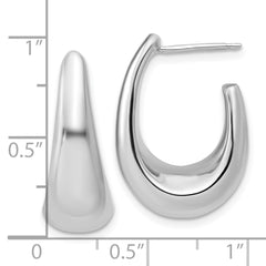 14K w/Wht Rhodium Plating Polished Hollow J-Hoop Post Earrings
