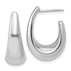 14K w/Wht Rhodium Plating Polished Hollow J-Hoop Post Earrings