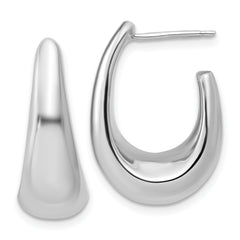 14K w/Wht Rhodium Plating Polished Hollow J-Hoop Post Earrings