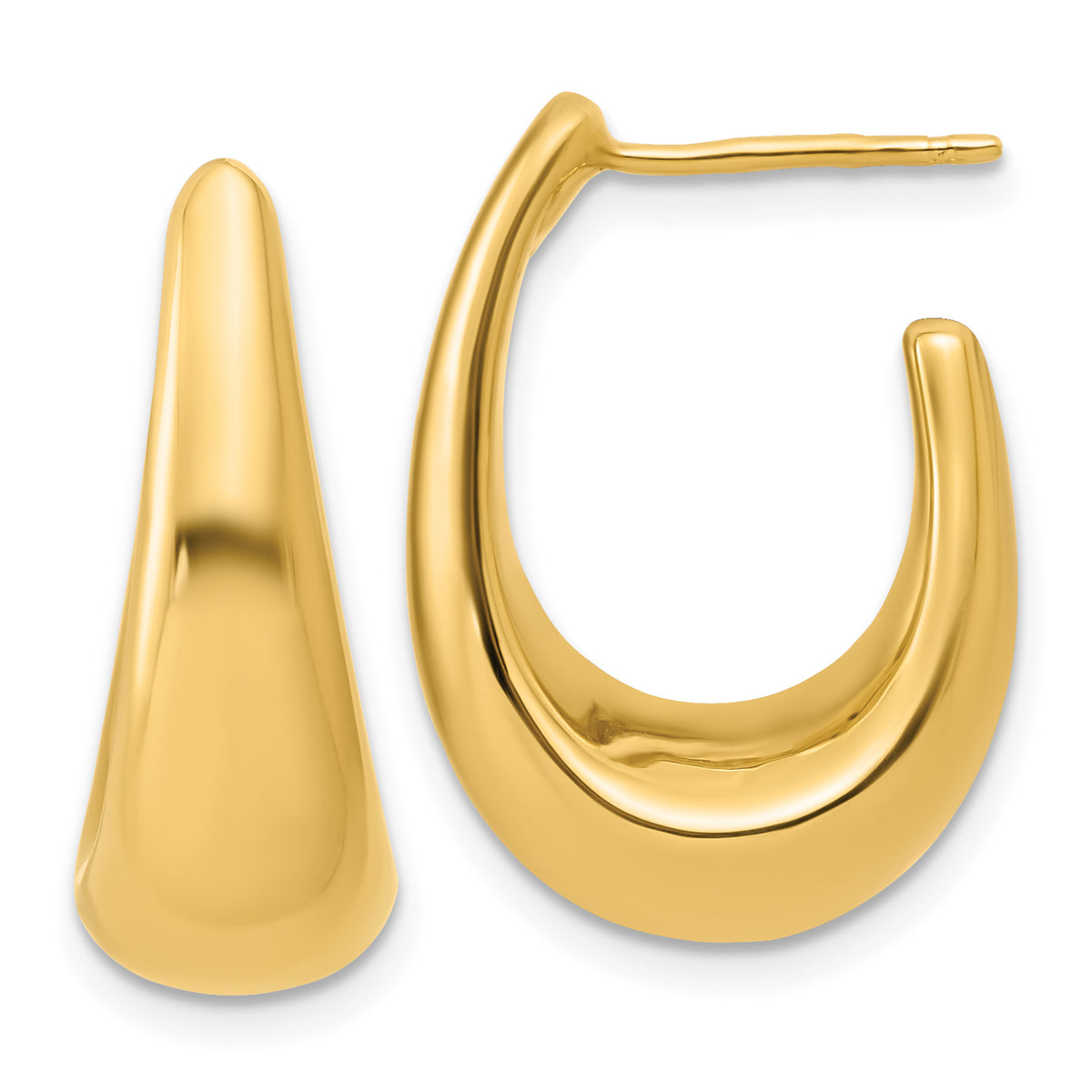 14K Polished Hollow J-Hoop Post Earrings