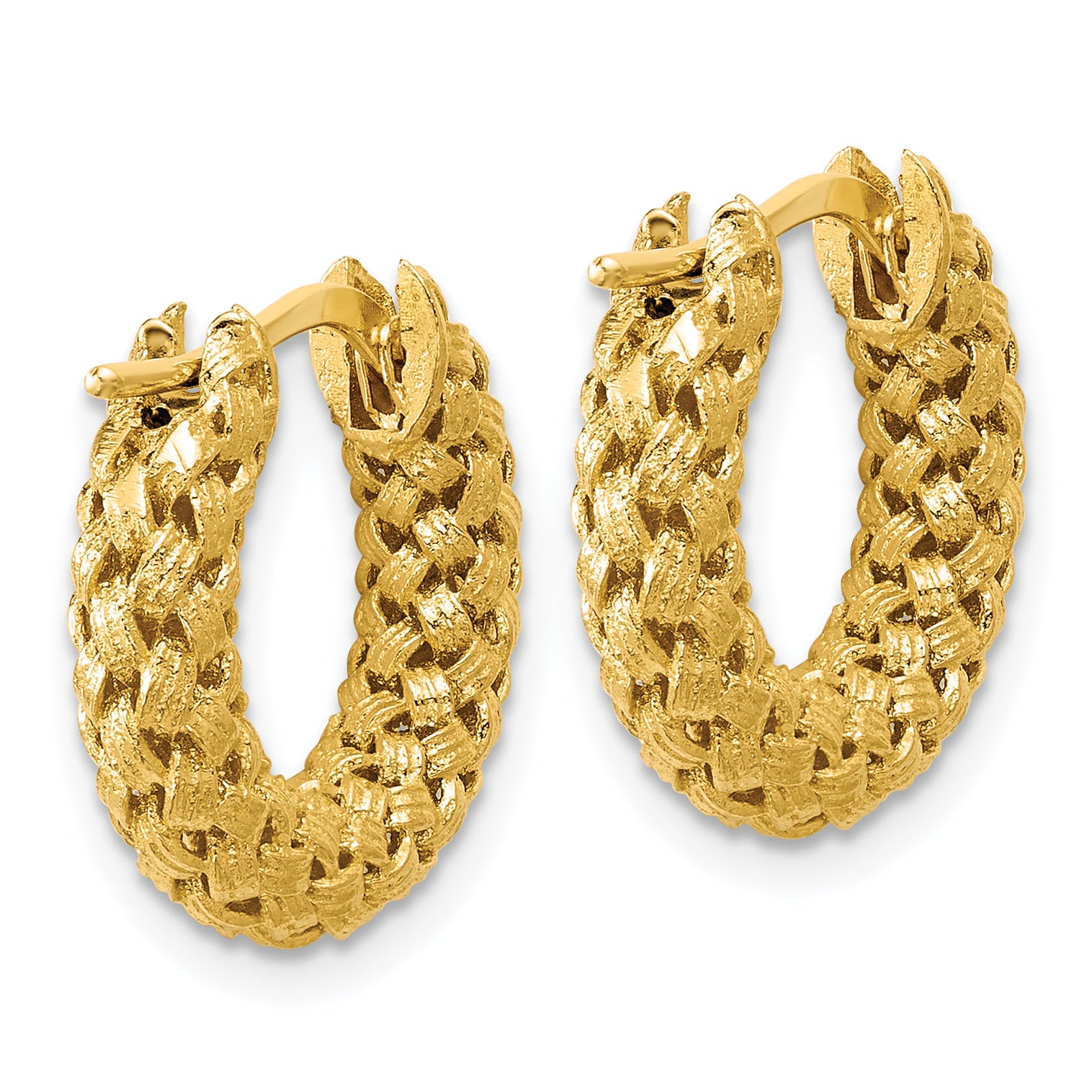 14K Polished and Textured Woven Hoop Earrings