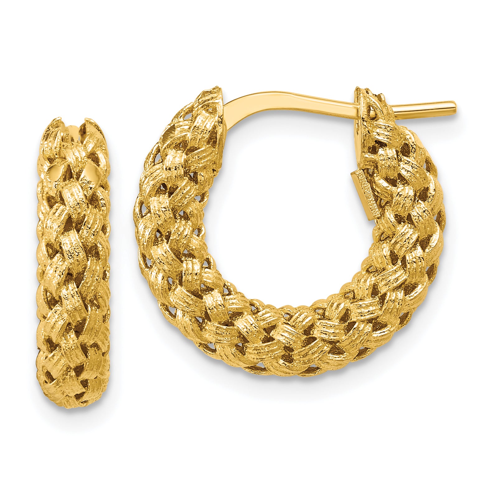 14K Polished and Textured Woven Hoop Earrings
