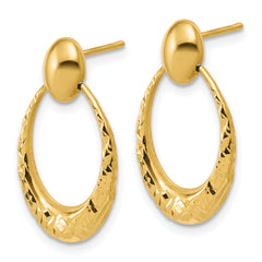 14K Polished and Diamond-cut Oval Dangle Post Earrings