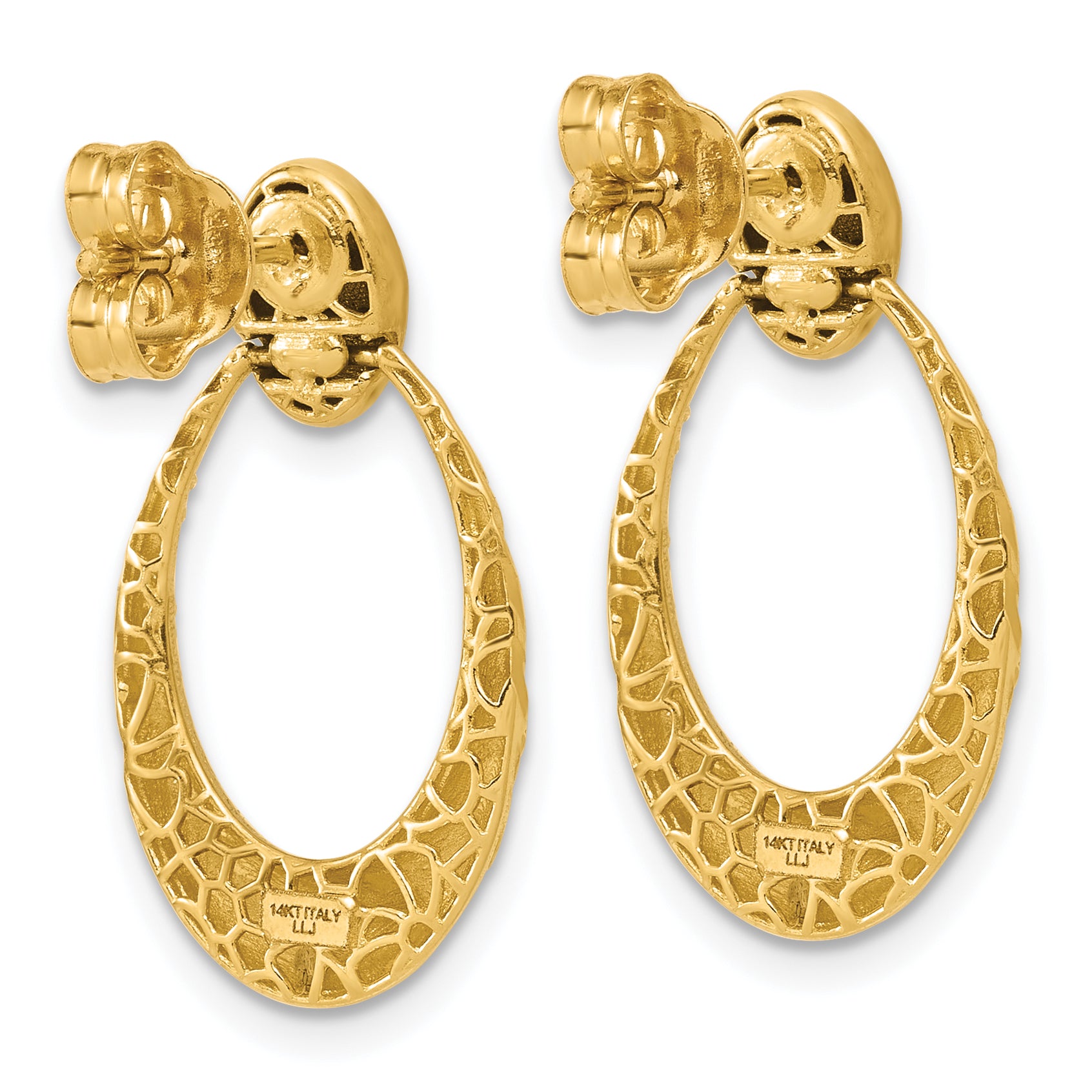 14K Polished and Diamond-cut Oval Dangle Post Earrings