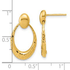 14K Polished and Diamond-cut Oval Dangle Post Earrings