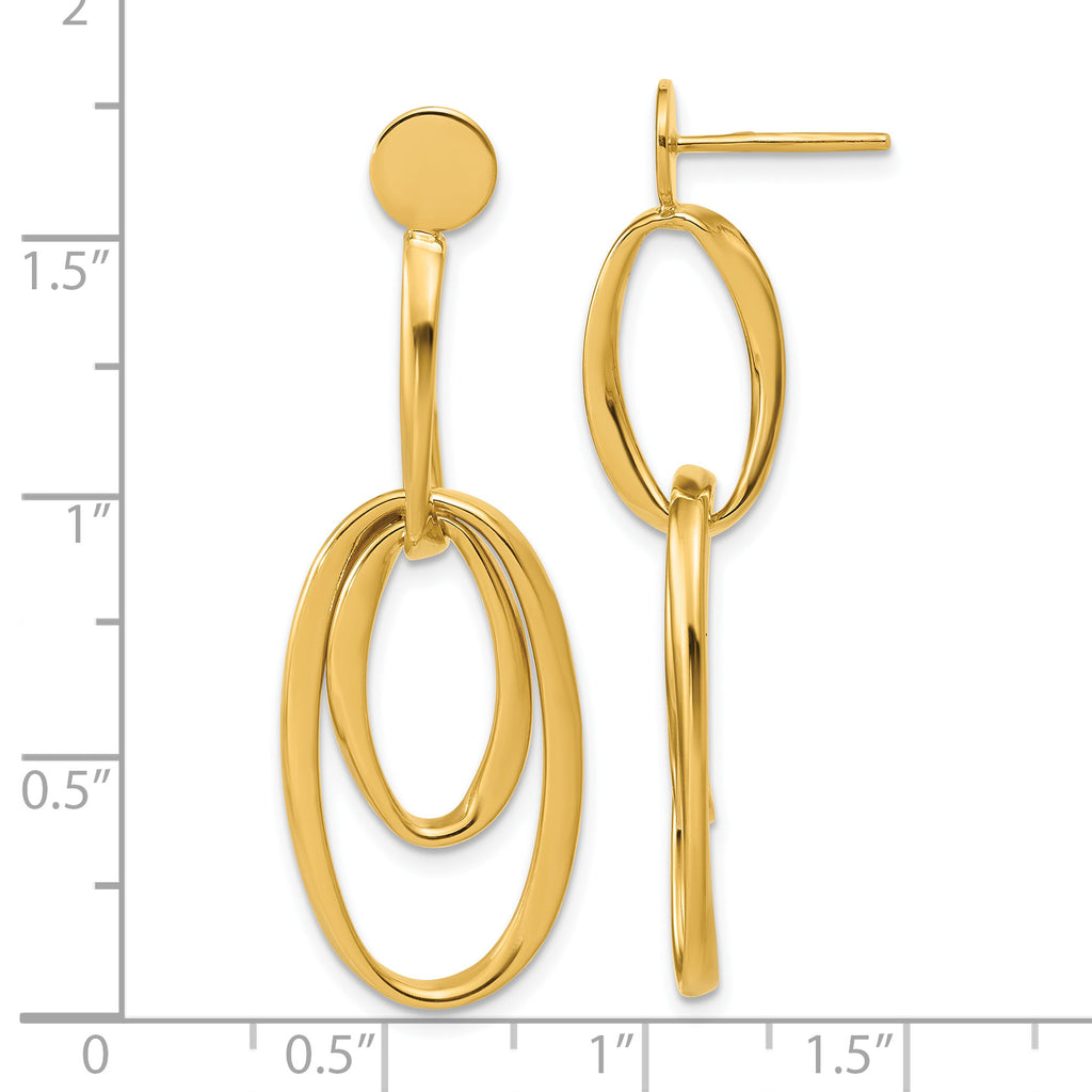 14K Polished Oval Dangle Post Earrings