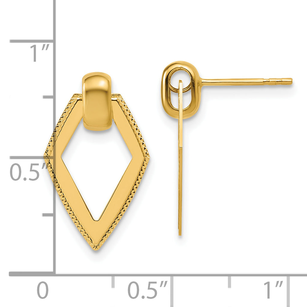 14K Polished Diamond shape Dangle Post Earrings