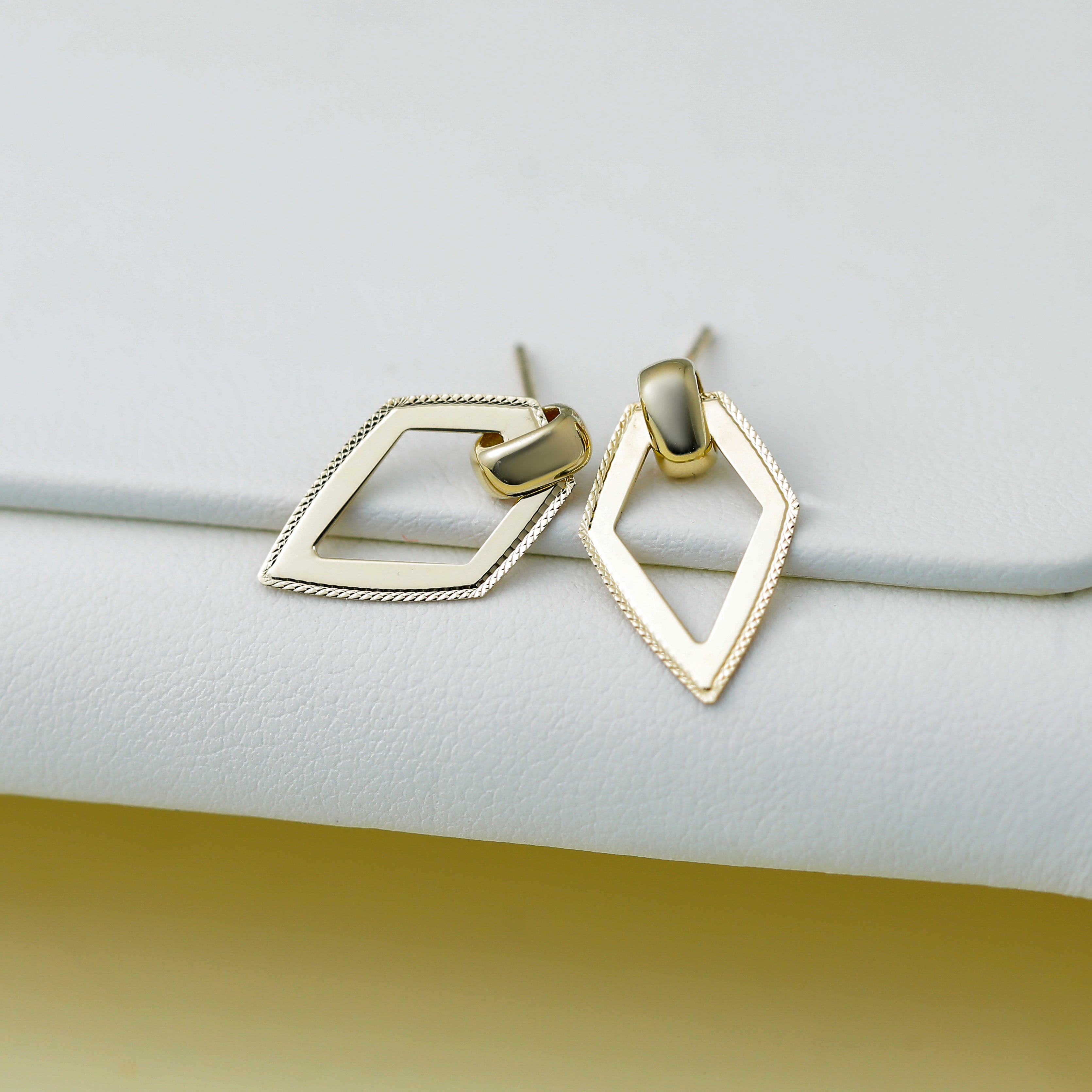 14K Polished Diamond shape Dangle Post Earrings