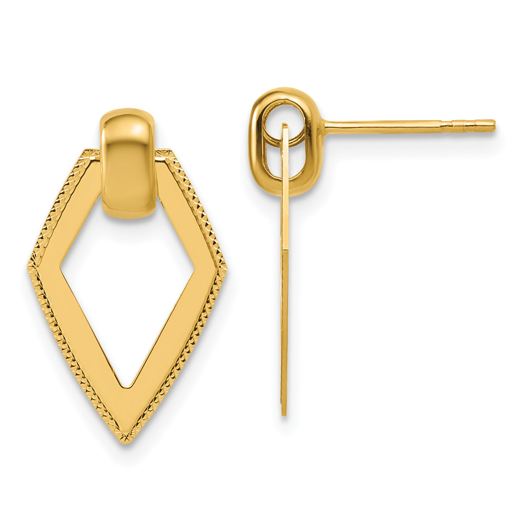 14K Polished Diamond shape Dangle Post Earrings