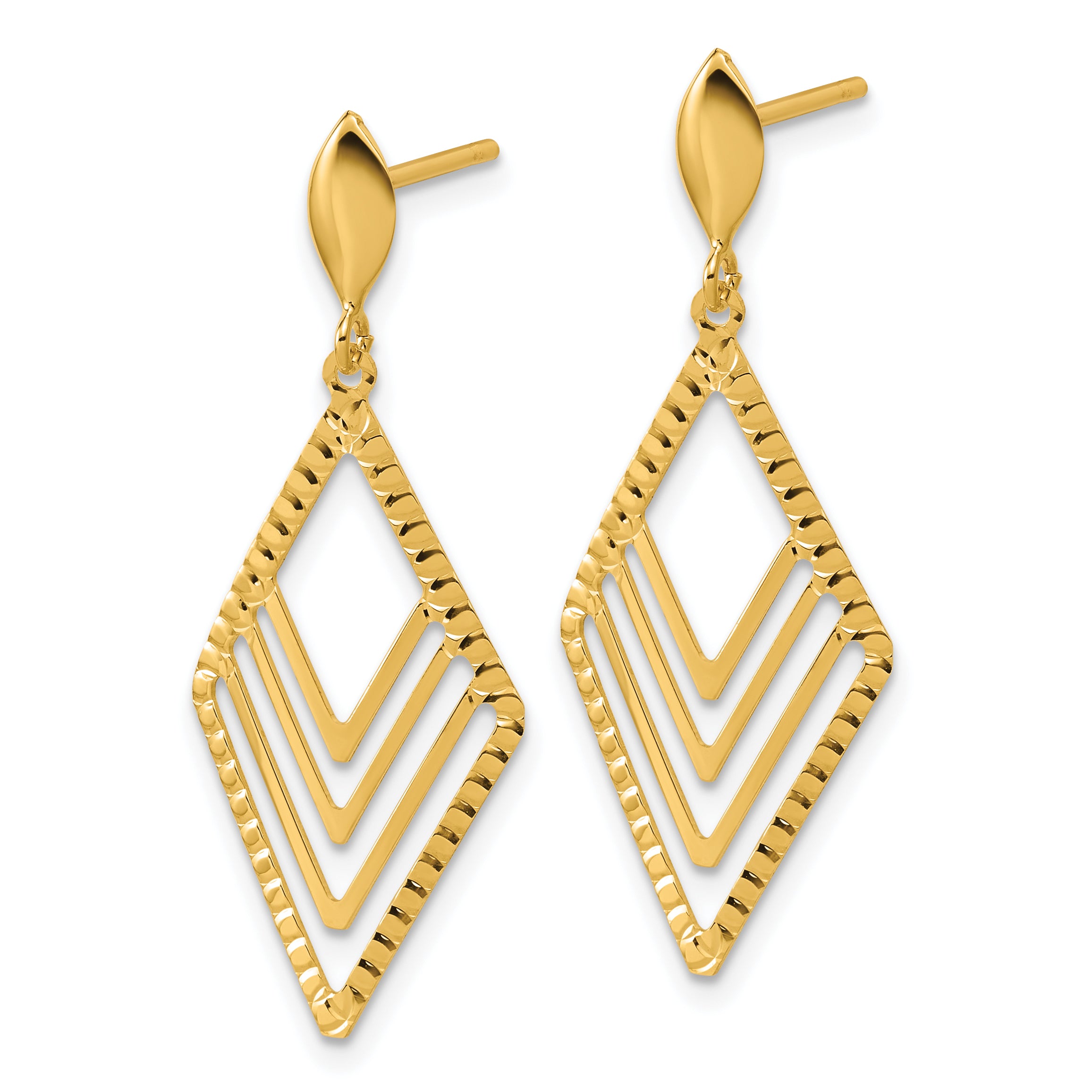 14K Polished Diamond Shape Dangle Post Earrings Secondary image