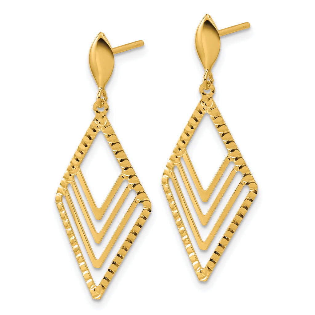 14K Polished Diamond Shape Dangle Post Earrings