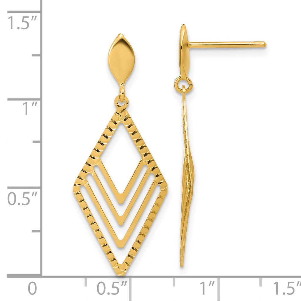14K Polished Diamond Shape Dangle Post Earrings
