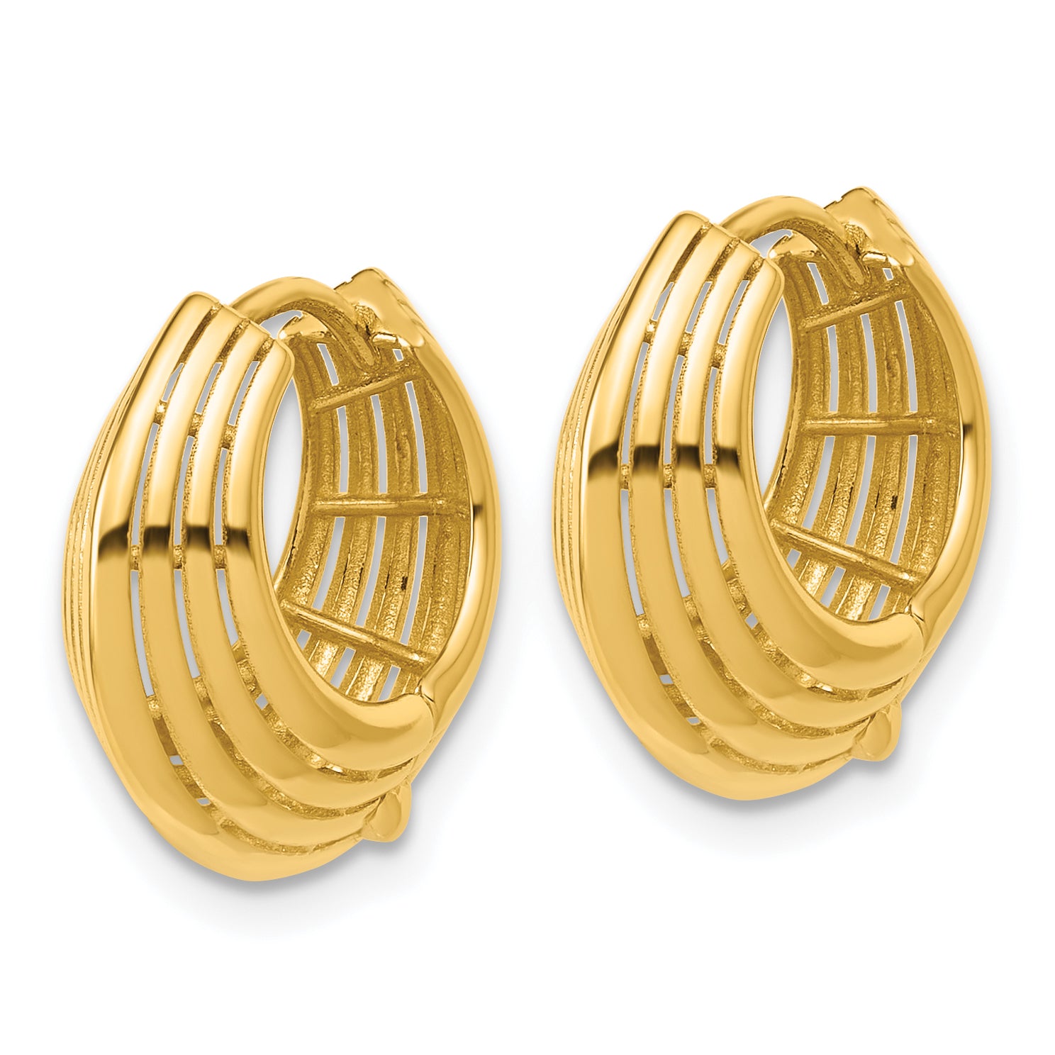 14K Polished Grooved Hinged Hoop Earrings Secondary image
