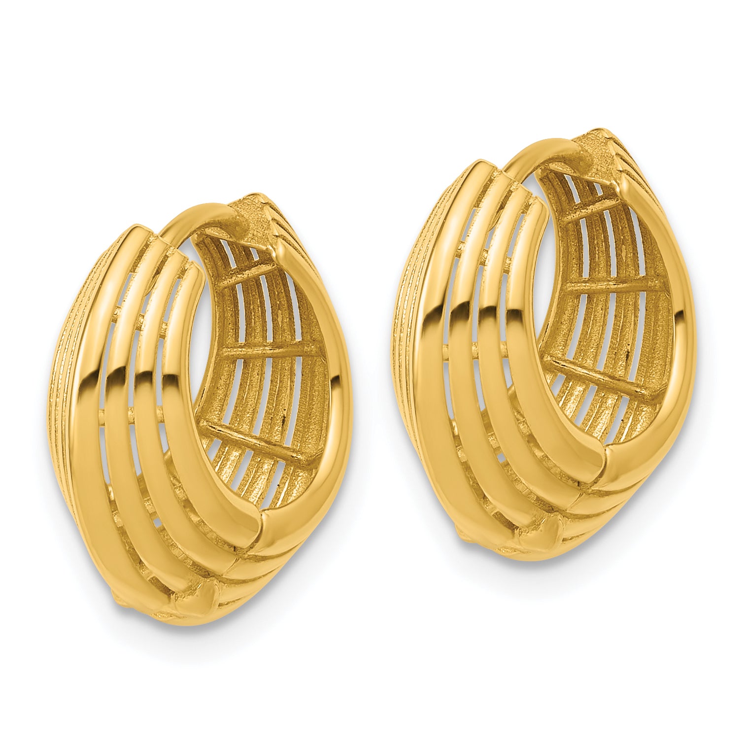 14K Polished Grooved Hinged Hoop Earrings