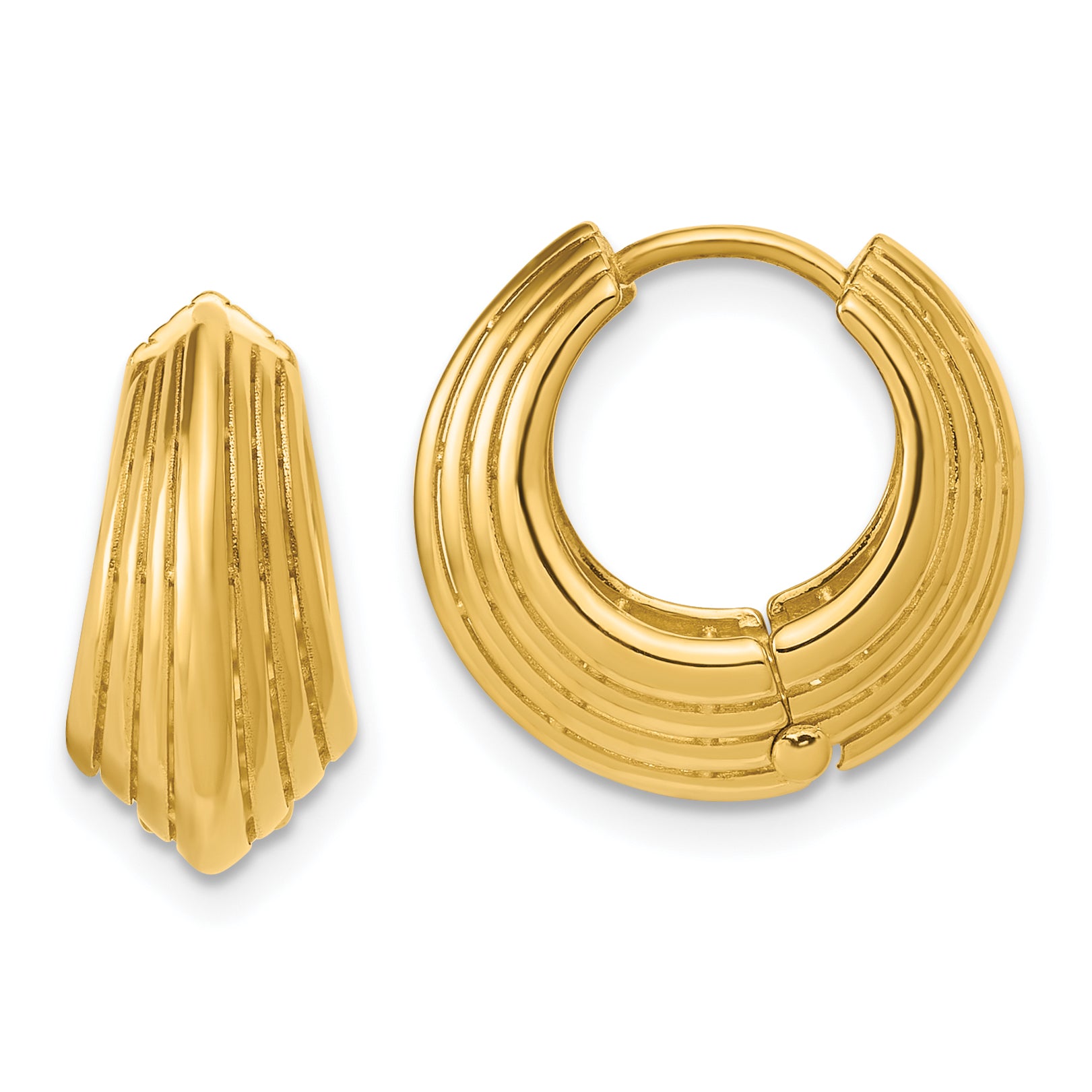 14K Polished Grooved Hinged Hoop Earrings