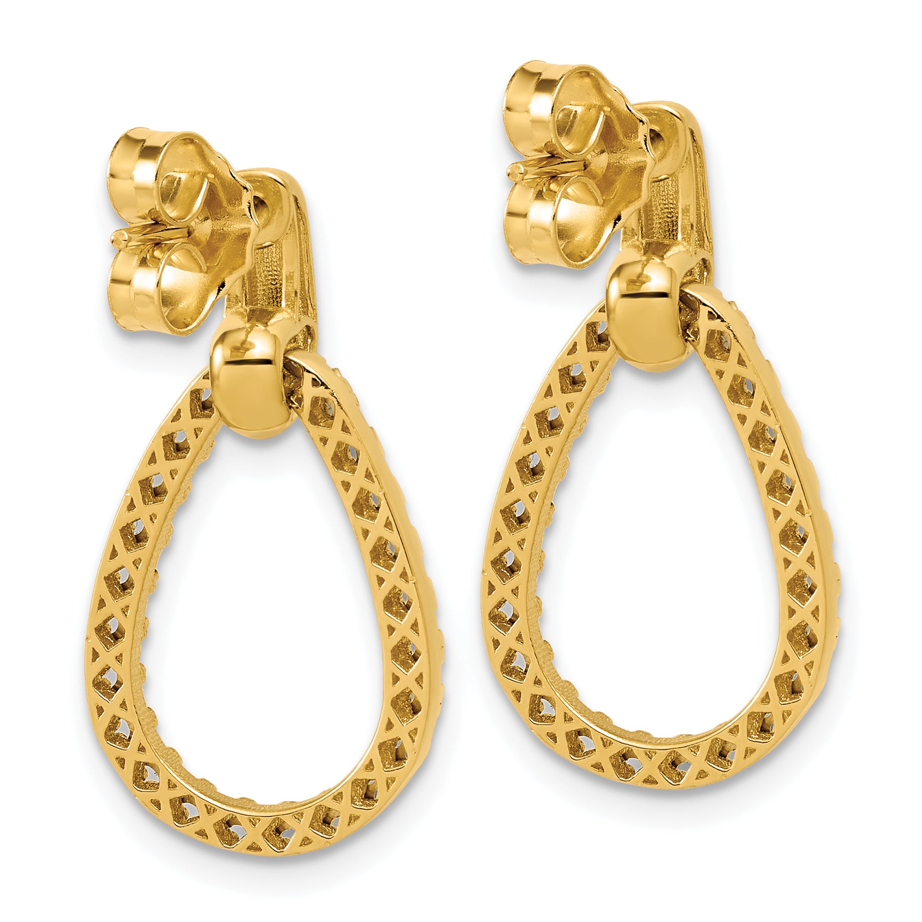 14K w/RH-plating Polished Teardrop Dangle Post Earrings
