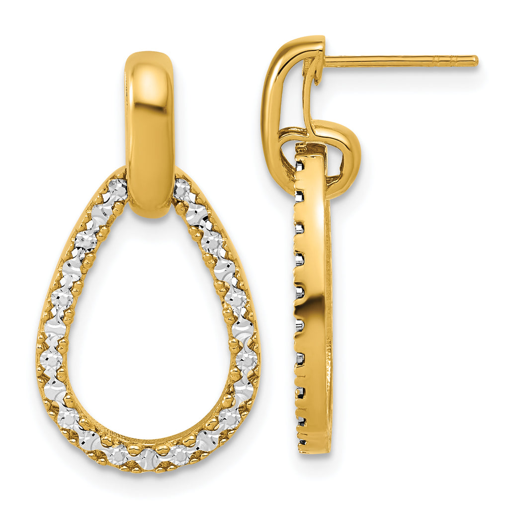 14K w/RH-plating Polished Teardrop Dangle Post Earrings
