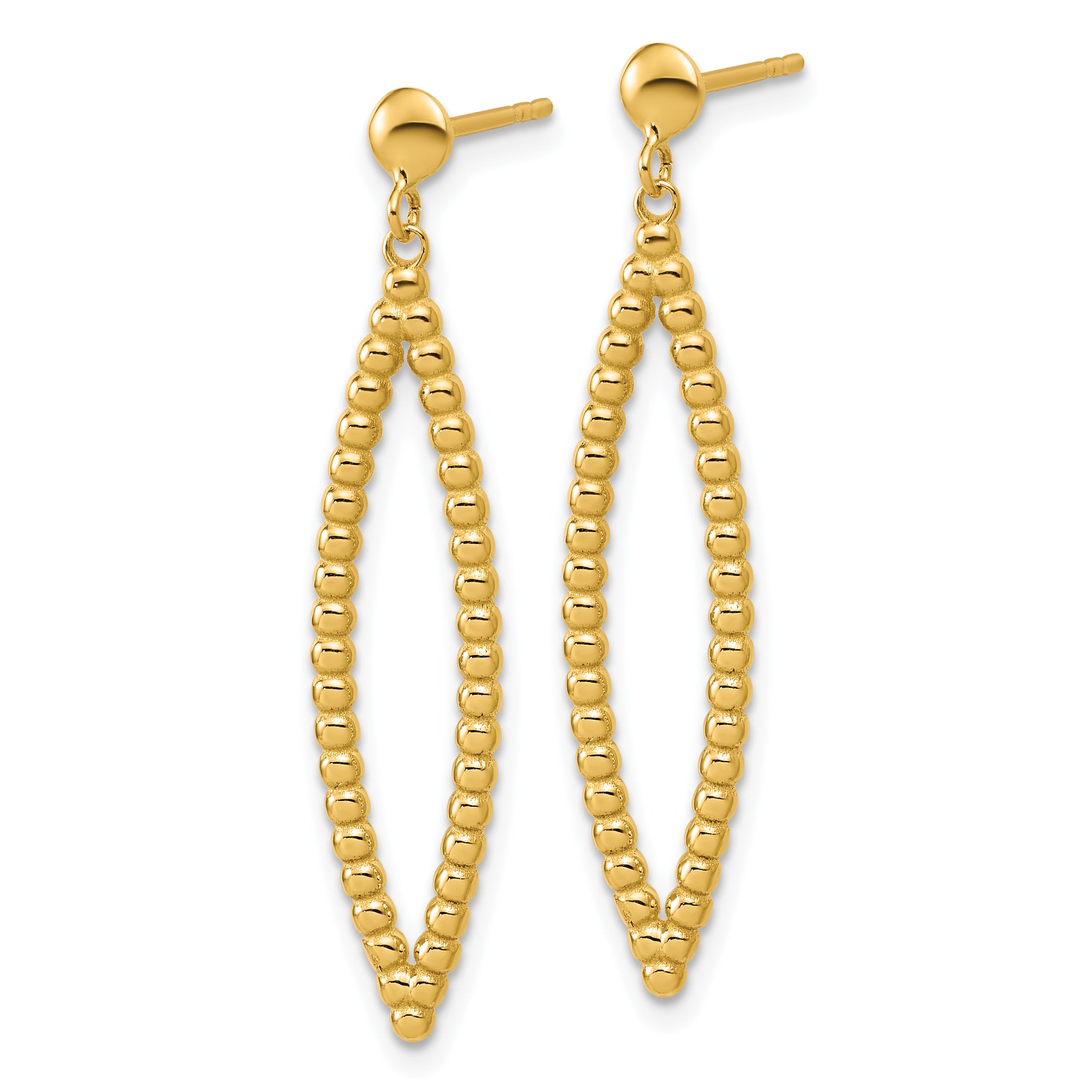 14K Polished Beaded Post Dangle Earrings Secondary image