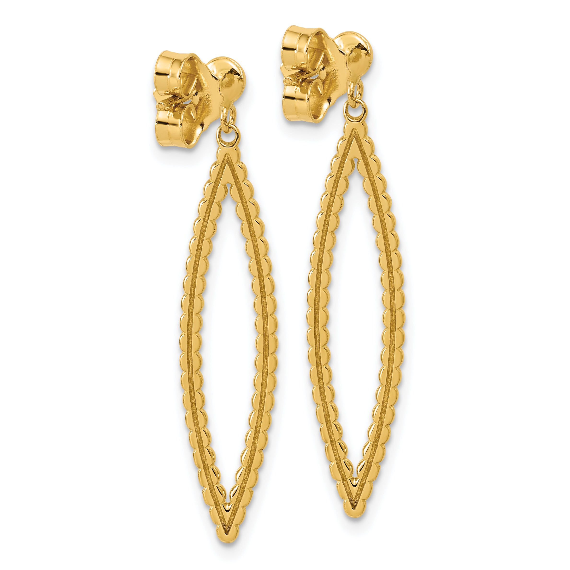 14K Polished Beaded Post Dangle Earrings