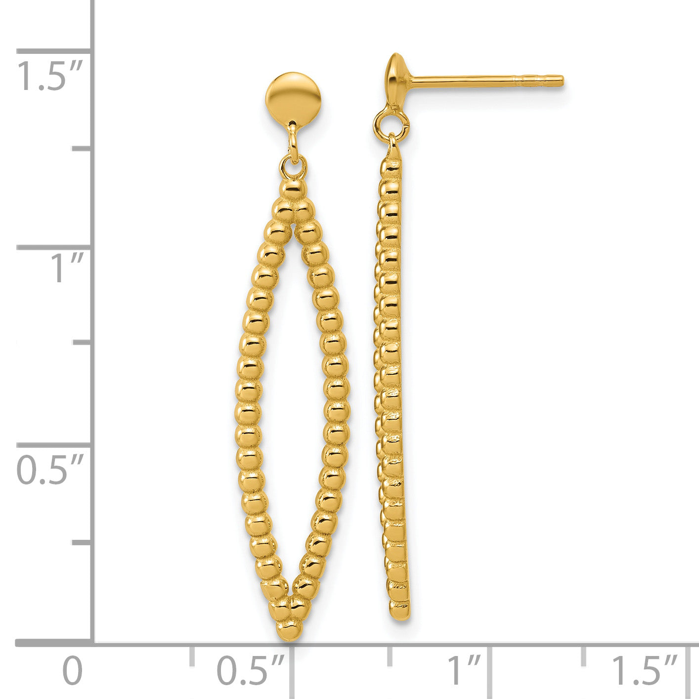 14K Polished Beaded Post Dangle Earrings
