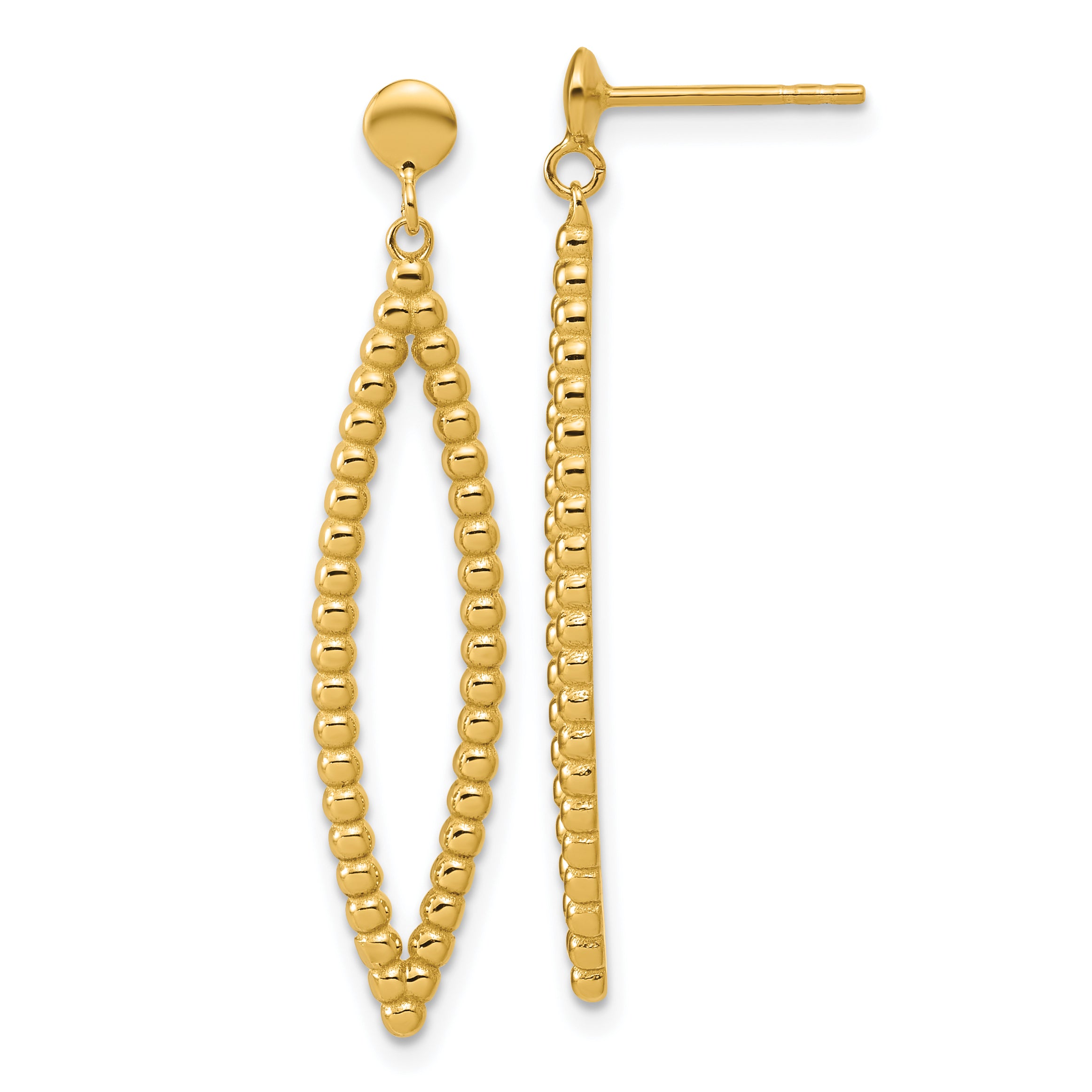 14K Polished Beaded Post Dangle Earrings Main image