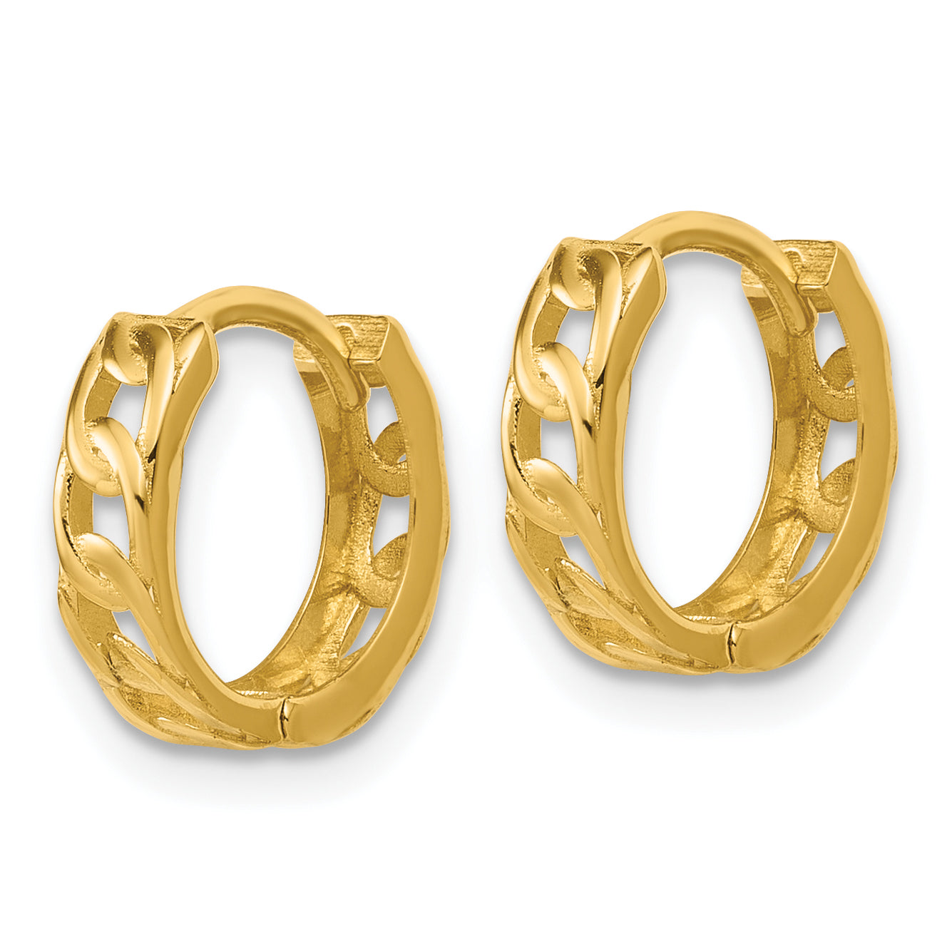 14K Polished Link Pattern Huggie Hoop Earrings