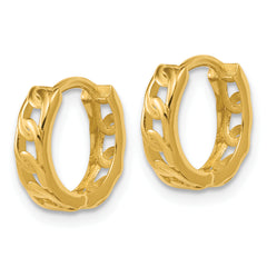 14K Polished Link Pattern Huggie Hoop Earrings