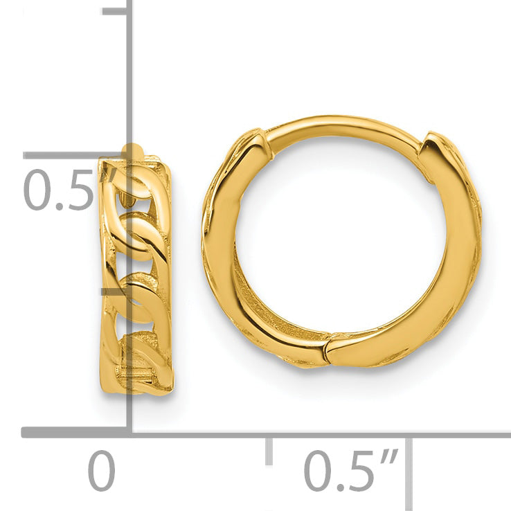 14K Polished Link Pattern Huggie Hoop Earrings