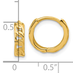 14K Polished Link Pattern Huggie Hoop Earrings