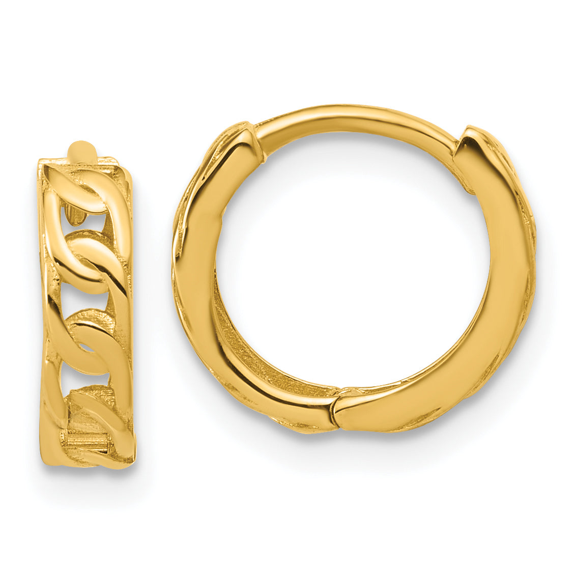 14K Polished Link Pattern Huggie Hoop Earrings