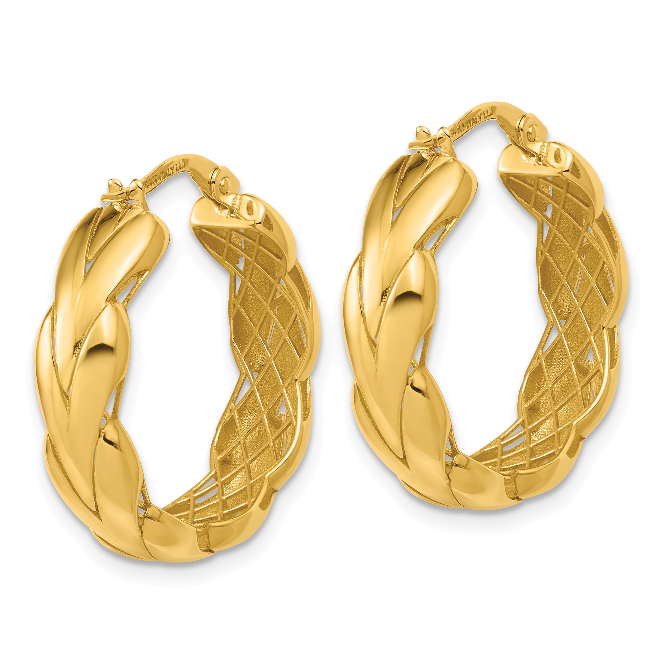 14K Polished and Grooved Fancy Hoop Earrings