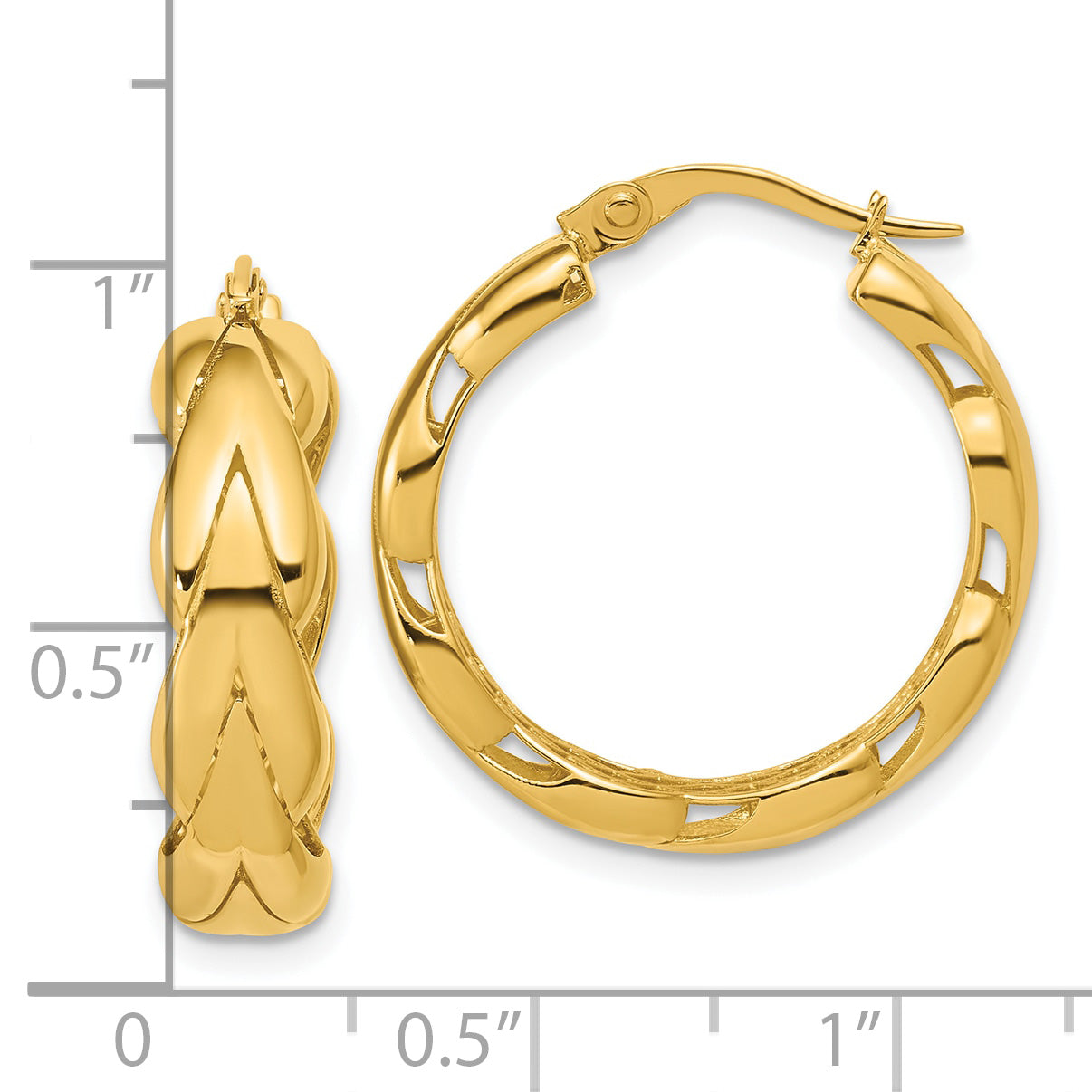 14K Polished and Grooved Fancy Hoop Earrings