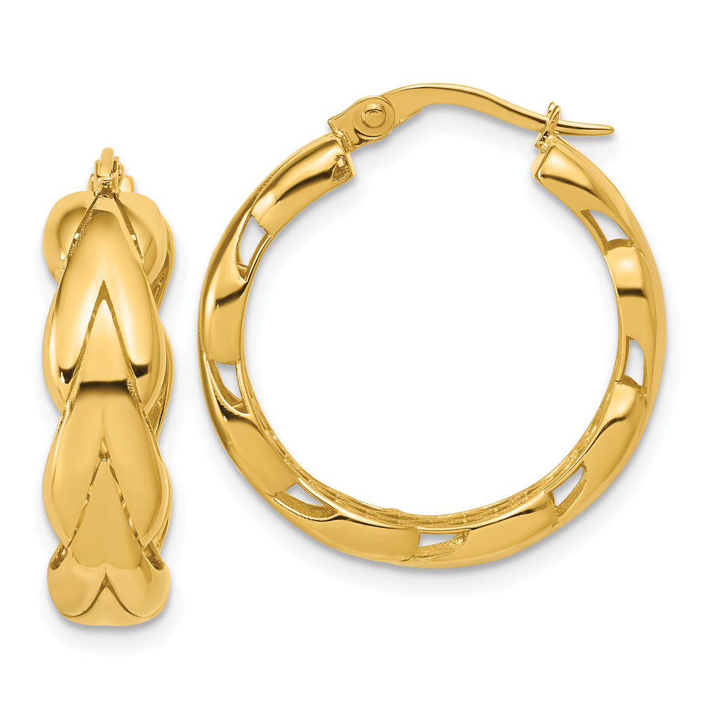 14K Polished and Grooved Fancy Hoop Earrings