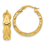 14K Polished and Grooved Fancy Hoop Earrings