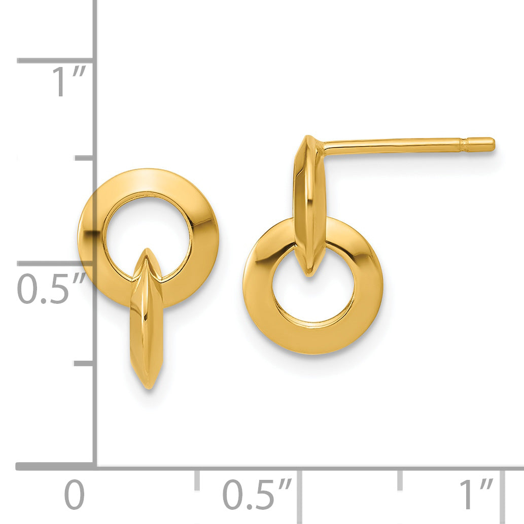 14K Polished Circles Dangle Post Earrings