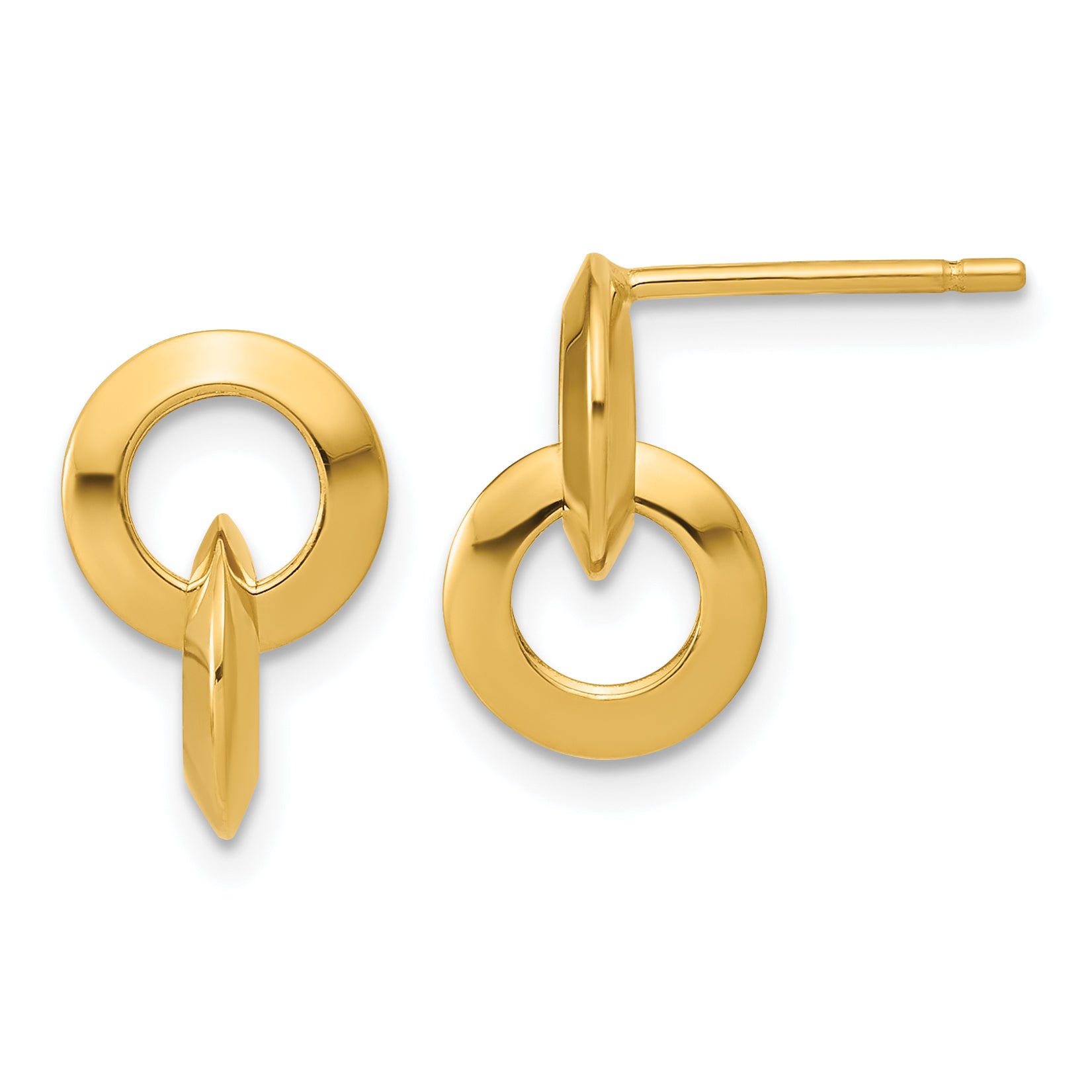 14K Polished Circles Dangle Post Earrings