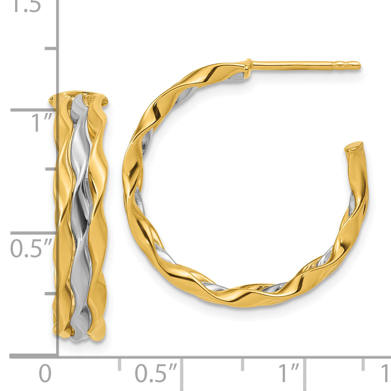 14K w/Rhodium Polished Wave J-Hoop Post Earrings