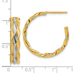 14K w/Rhodium Polished Wave J-Hoop Post Earrings
