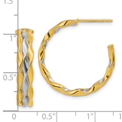 14K w/Rhodium Polished Wave J-Hoop Post Earrings
