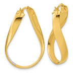 14K w/Rhodium Polished/Diamond-cut Twist In and Out Hoop Earrings