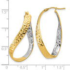 14K w/Rhodium Polished/Diamond-cut Twist In and Out Hoop Earrings